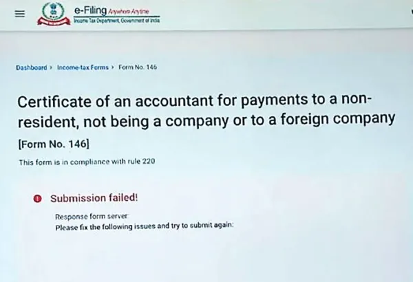 Form 146 filings hit by portal glitchI-T e-filing portal error blocks accountant certificates, leaving CAs stuck amid tight compliance deadlines