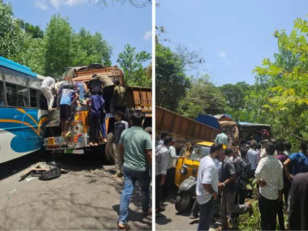 ಗುರುಪುರ ತಿರುವಿನಲ್ಲಿ ಖಾಸಗಿ ಬಸ್ ಮತ್ತು ಲಾರಿ  ಮುಖಾಮುಖಿ ಡಿಕ್ಕಿ: ಚಾಲಕರು ಸೇರಿ ಹಲವರಿಗೆ ಗಾಯ