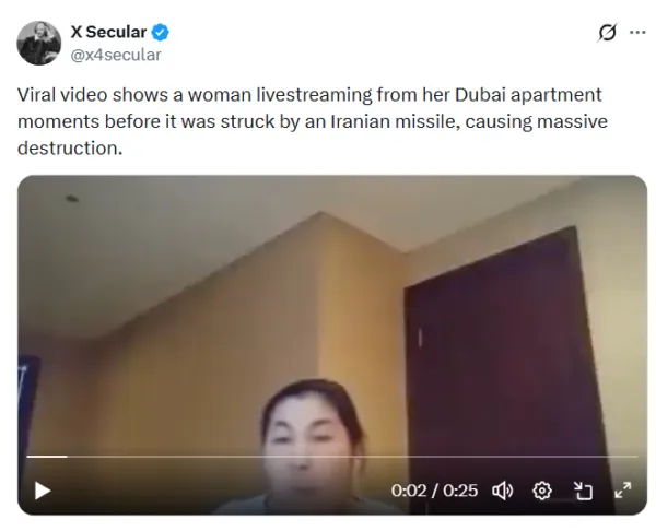 Video Claiming To Show Iranian Missile Striking Dubai Apartment During Livestream Is Old, From Lebanon