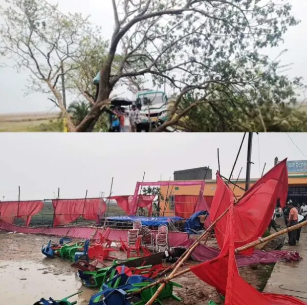 କାଳବୈଶାଖୀ ଝଡ଼ତୋଫାନରେ ଉପୁଜିଲା ଗଛ ବିଦ୍ୟୁତ୍ ଖୁଂଟ, ଉଡ଼ିଗଲା ଅପେରା ଟେଣ୍ଡ ଓ ଛପର ଘର, ୪ ପଂଚାୟତର ୨୪ ଗାଁରେ ବିଜୁଳି ଠଫ