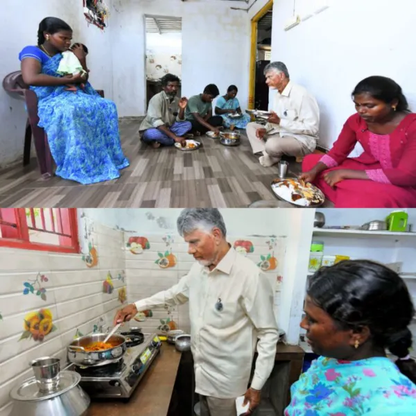మత్స్యకార ఇంటికి వెళ్ళి గరిటె తిప్పిన చంద్రబాబు