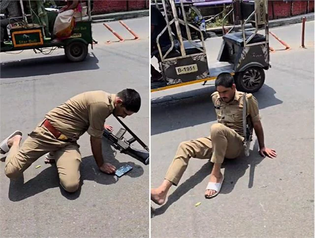शराबी सिपाही! पैर में चप्पल...हाथों में रायफल, नशे की हालत में ड्यूटी पर तैनात पुलिसकर्मी ?
