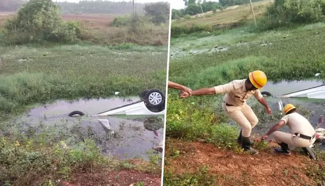 ಕಾರವಾರದಲ್ಲಿ ನಿಯಂತ್ರಣತಪ್ಪಿ ಕೆರೆಗೆ ಉರುಳಿಬಿದ್ದ ಕಾರು, ಸಂಬಂಧಿಕರ ಅಂತ್ಯಕ್ರಿಯೆಗೆ ತೆರಳುತ್ತಿದ್ದ ದಂಪತಿಗಳು ಸಾವು