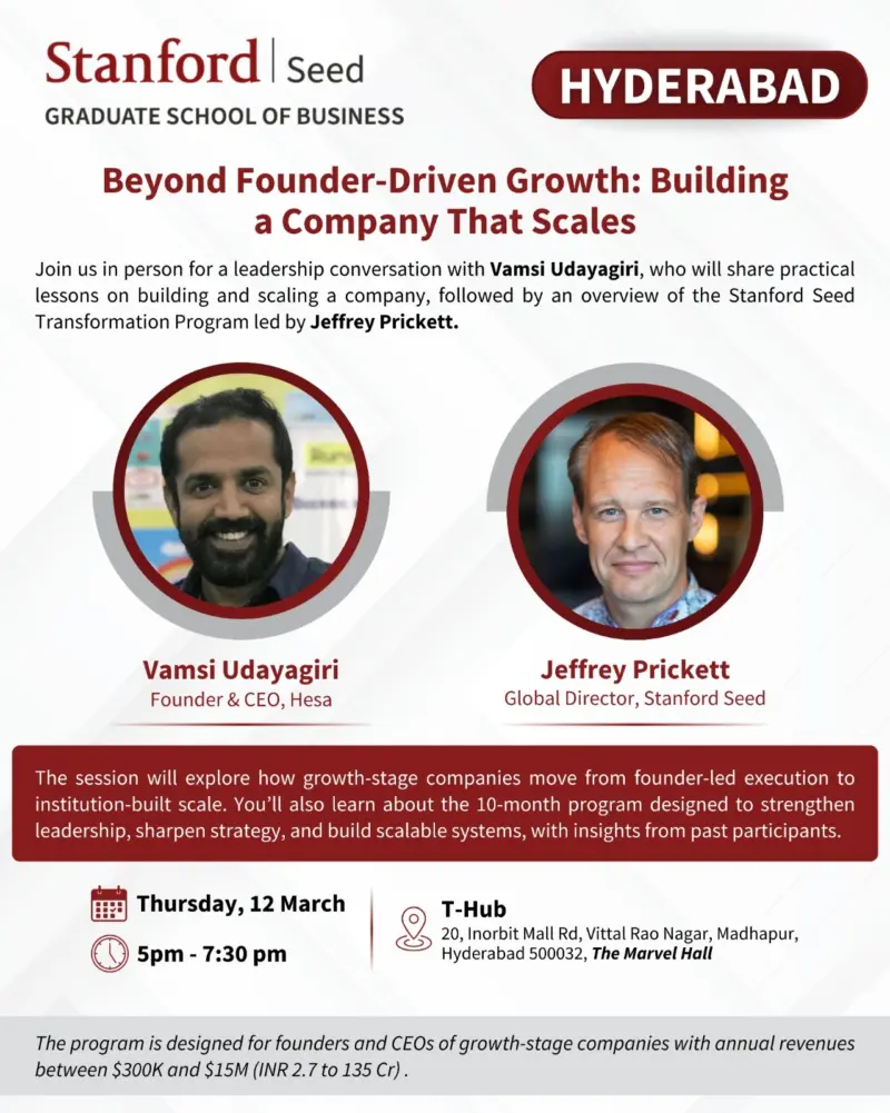 Stanford Seed Brings Global Leadership Insights to Hyderabad Startup Ecosystem