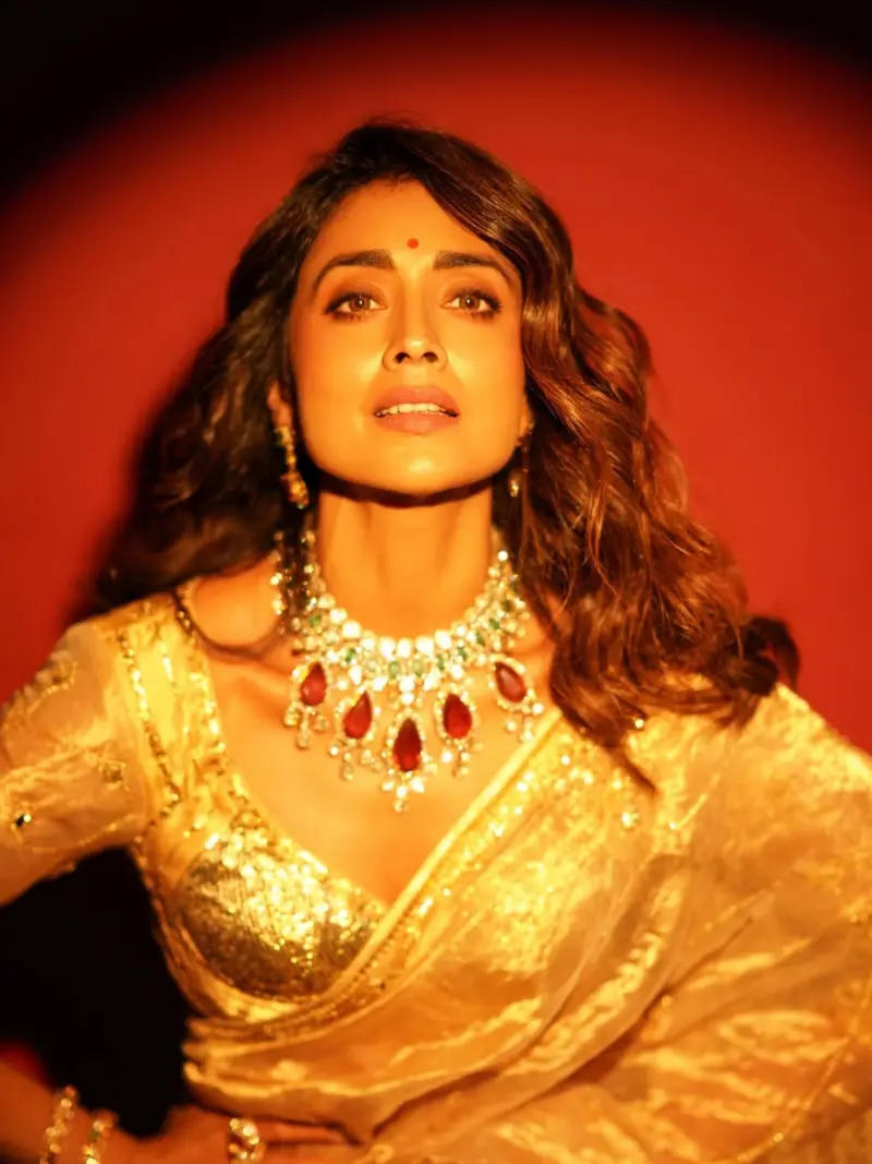 Shriya Saran : బంగారు రంగు చీరలో.. సంప్రదాయ పద్ధతిలో శ్రియ శరన్ మెరుపులు..