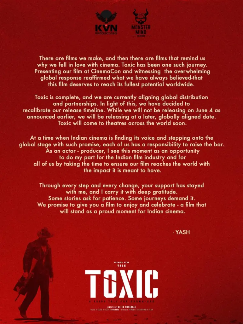 Yash’s Toxic Release Postponed After Strong CinemaCon Response for Global Expansion
