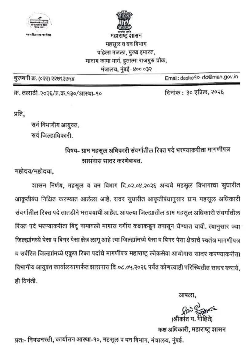 लागा तयारीला! तलाठी भरती आता MPSC घेणार; १७००+ पदांसाठी भरती.. ८ मे पर्यंत-  Talathi Bharti 2026