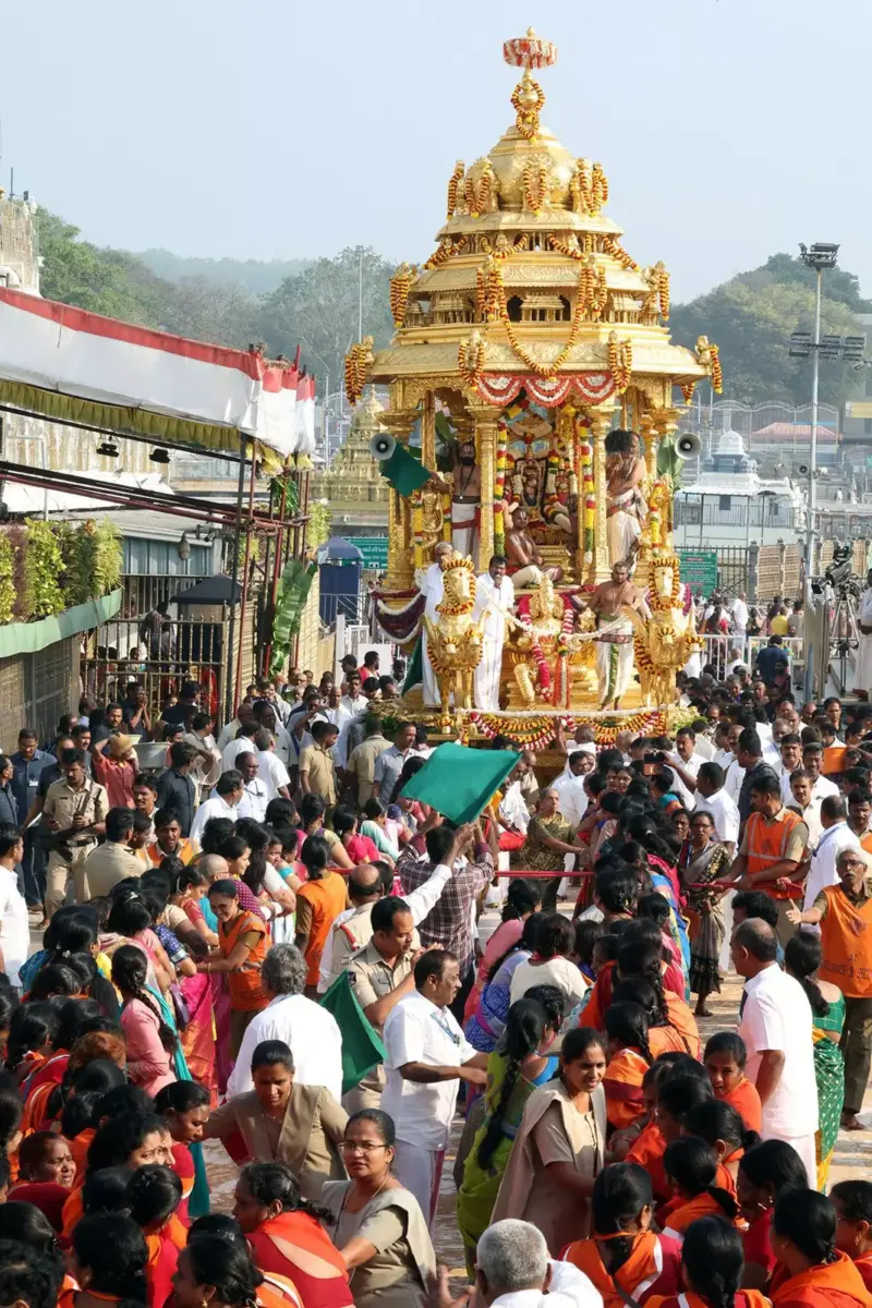 Golden Chariot Procession Marks Second Day Of Vasanthotsavam In Tirumala