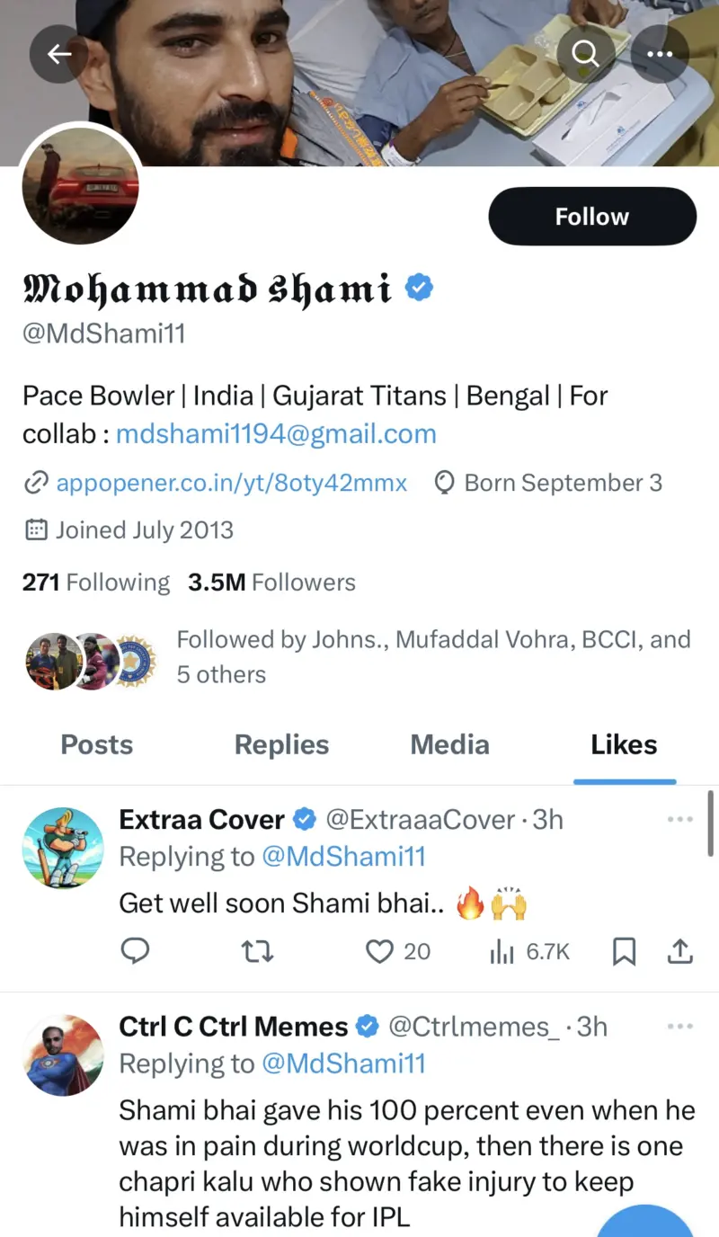 Mohammed Shami likes "chapri kalu" tweet insulting Hardik Pandya over CWC 2023 absence