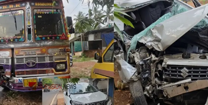 കോഴിക്കോട് കൊടുവള്ളിയില് വാഹനങ്ങളുടെ കൂട്ടയിടി: കുട്ടിയടക്കം ഏഴുപേര്ക്ക് പരിക്ക്; ലോറിയിലും കാറിലും ഇടിച്ച് നിയന്ത്രണം വിട്ട കാര്