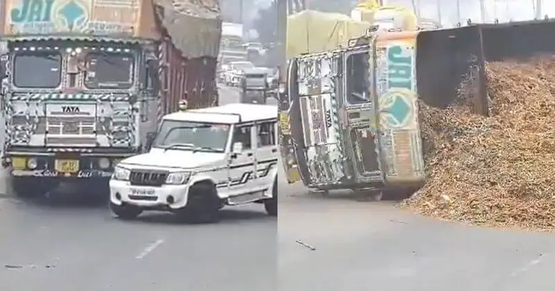 Rampur Road Accident Viral Video: Hay-Laden Truck Crushes Bolero At Pahadi Gate