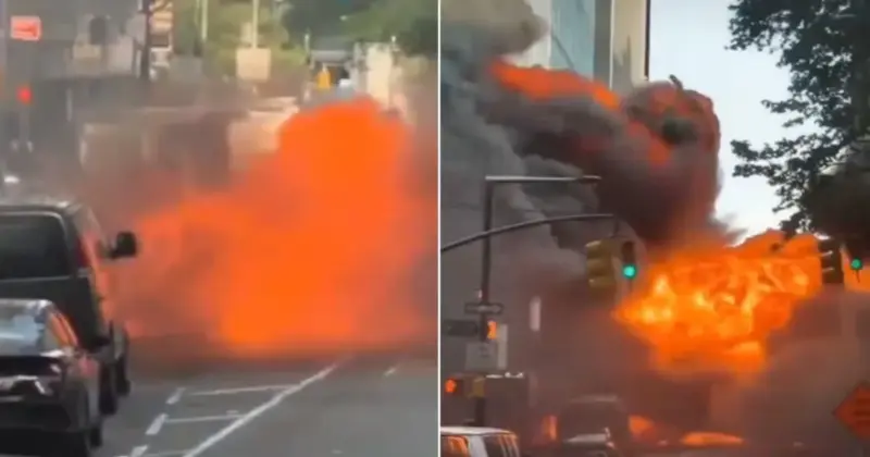 Car Explodes Near Wall Street Bull Statue in Manhattan