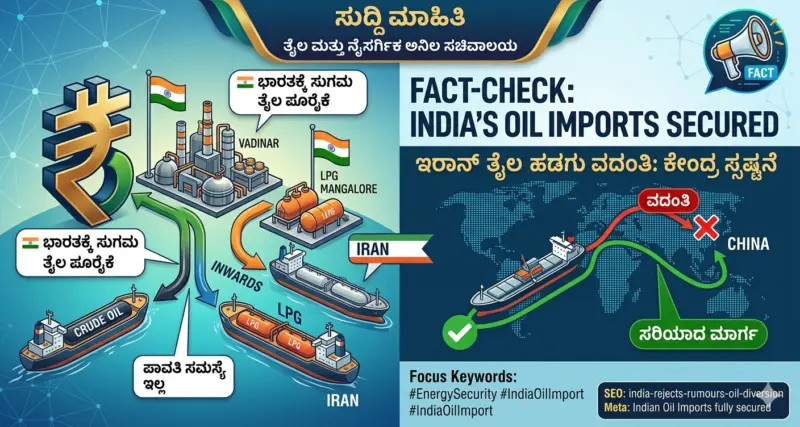 ಇರಾನ್ ತೈಲ ಹಡಗು ದೇಶದಿಂದ ಚೀನಾ ಕಡೆಗೆ ತಿರುವು?: ಸುಳ್ಳು ಸುದ್ದಿಗೆ ಕೇಂದ್ರ ಸರ್ಕಾರ ಸ್ಪಷ್ಟನೆ