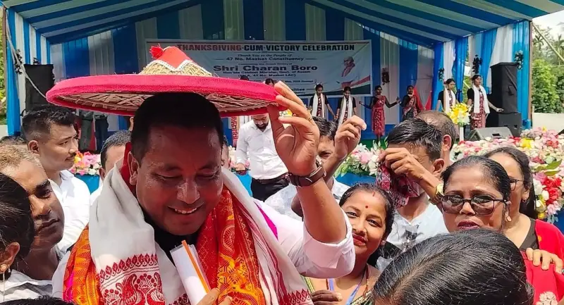 Assam: Mazbat poll panel celebrating victory of Charan Boro and his portfolio as minister