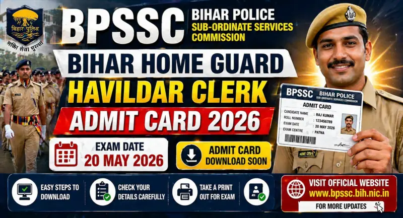 BPSSC Bihar Home Guard Havildar Clerk Admit Card Date 2026