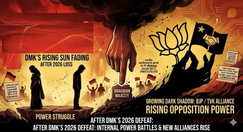 2026 தேர்தலில் திமுக தோல்வி அடைந்து 3வது இடம் பிடித்தால் என்ன நடக்கும்? உதயநிதிக்கு முக்கியத்துவம் கொடுத்ததால் தான் தோல்வி என எதிர்ப்பு கிளம்பும்.. பொதுச்செயலாளர் பதவிக்கு கனிமொழி குறி வைக்கலாம்.. கருணாநிதி குடும்பத்தை விட்டே கட்சி கைமாறலாம்.. அதிகாரம் இல்லாத திமுகவை ஈசியா பாஜக அடிச்சு நொறுக்கும்.. உடன்பிறப்புகள் கவலை..!