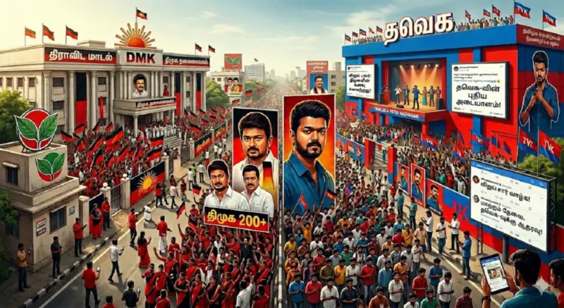 இந்த தேர்தலில் விஜய் மட்டும் அரசியலுக்கு வரவில்லை என்றால் உப்புசப்பில்லாமல் முடிந்திருக்கும்.. திமுக ஈசியா 200 தொகுதிகளில் வெற்றி பெற்றிருக்கும்.. திராவிட மாடல் ஆட்சி தொடர்ந்திருக்கும்.. உதயநிதி முதல்வராகவும் வாய்ப்பு இருந்திருக்கும்.. ஆனால் திமுகவின் எல்லா கனவுகளை ஒரே ஒரு ஆள் கலைத்துவிட்டார்.. அதுதான் விஜய் பவர்.. தவெகவினரின் சமூக வலைத்தள பதிவு வைரல்..!