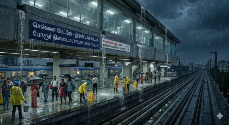 சென்னை மெட்ரோ 2-ம் கட்டம்: மழையால் கசிந்த குறைபாடுகள்! பூந்தமல்லி - போரூர் பாதையில் பயணிகள் அதிர்ச்சி