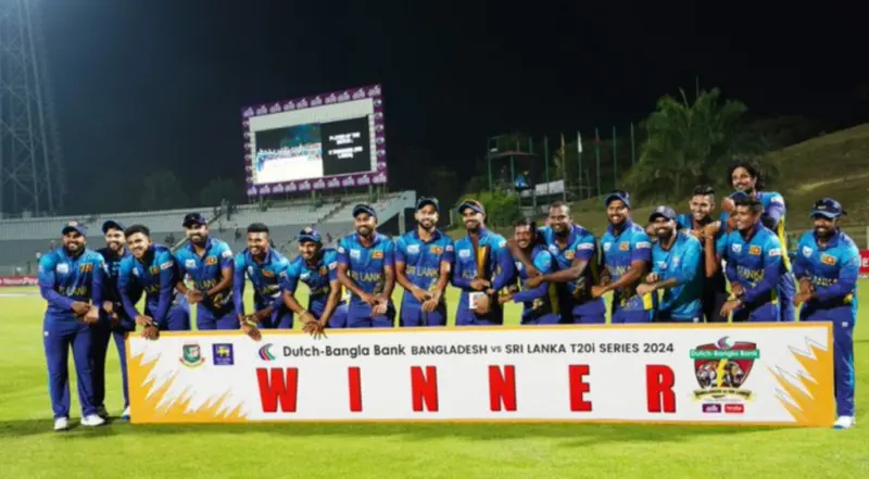 Entire Sri Lanka team perform 'Timed out' celebration after series win over Bangladesh