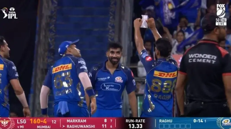 What is written on Raghu Sharma's slip? MI bowler celebrates maiden IPL wicket in Abhishek Sharma's style