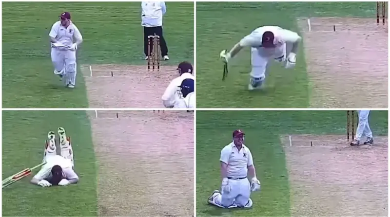 Watch: Andrew Wilks' Hilarious Mid-Pitch Fall Leads to Run-Out in Bedworth vs Rugby Clash