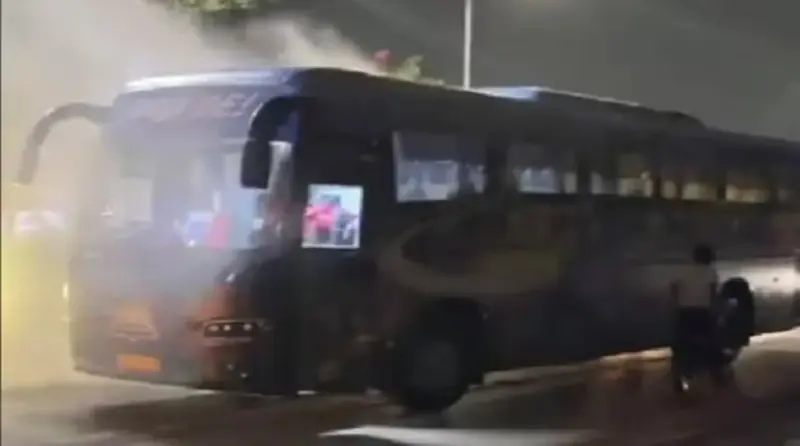 WATCH: Gujarat Titans Team Bus Catches Fire Due to Short Circuit After IPL 2026 Final