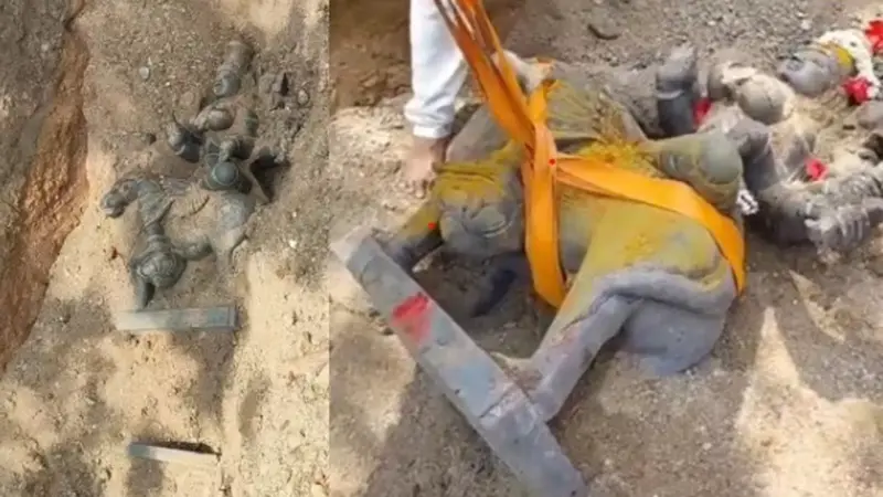 భూమిలో నుంచి బయటపడిన సింహవాహిని అమ్మవారు
