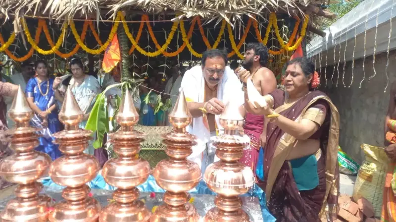 Grand Rituals Mark Rajagopuram Consecration At Brahmeswara Temple
