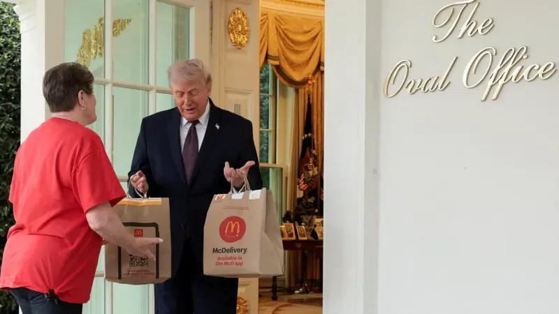 Trump gets McDonalds delivery at Oval Office on first anniversary of 'no tax on tips' law