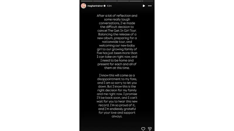 Meghan Trainor cancels tour citing family priorities