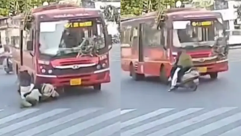 ராங் ரூட்டில் வந்த பெண்.! "ஒரே நொடியில் பேருந்தில் சிக்கி."காப்பாற்றிய டிரைவருக்கே திட்டு விழுந்த அவலம். திக் திக் வீடியோ..!!