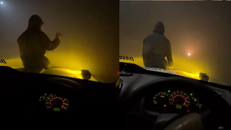 Man sits on car bonnet to guide driver through dense fog, video goes viral