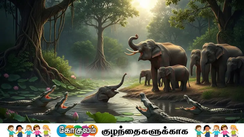 யானைக்குட்டி செய்த தவறு : ஆபத்தில் உதவிய முதலைகள்!