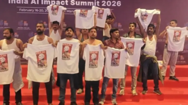 Shirtless Youth Congress workers protest at AI Summit, 10 detained