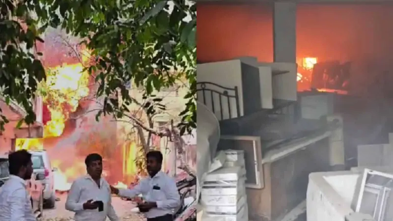 Fire breaks out at Mahindra service centre in Hyderabad's Amberpet
