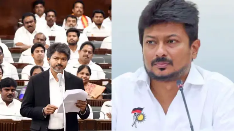 உதயநிதிக்கு பதிலடி கொடுத்த விஜய்.. தமிழக அரசியலில் மெகா திருப்பம்..! கூட்டணி கட்சிகள் ஆதரவோடு ஆட்சியைத் தக்கவைத்த தவெக.!!