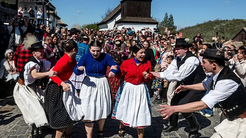 Hungarian Easter tradition sees women doused with water in Hollókő