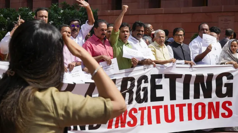 Opposition MPs stage protest in Parliament complex against FCRA amendment bill
