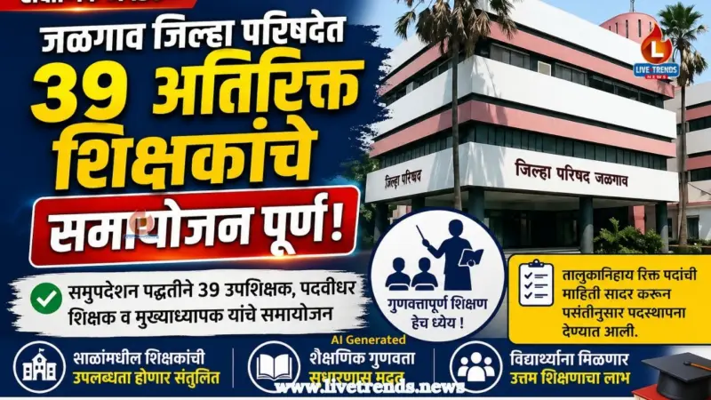 जळगाव जिल्हा परिषदेत ३९ अतिरिक्त शिक्षकांचे समायोजन पूर्ण
