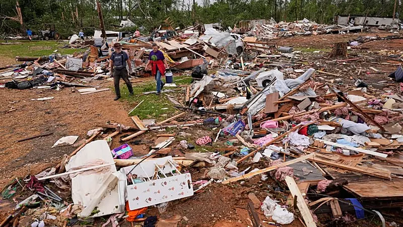 Aerial footage shows widespread tornado damage across Mississippi