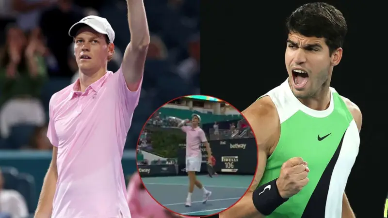 Jannik Sinner Wins a Ridiculous Point and Does the Carlos Alcaraz Ear Celebration in Miami