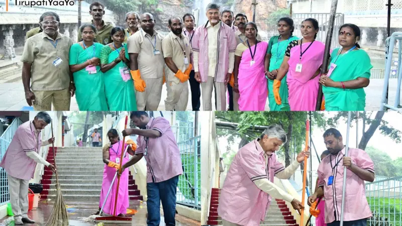 చీపురు చేతబట్టి.. ఆలయాన్ని కడిగి.. 'బాబు' గారు మారిపోయారు