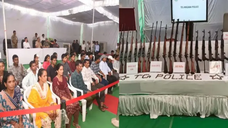 बस्तर में सक्रिय अंतिम नक्सलियों ने डाले हथियार: इनमें बटालियन चीफ मल्ला भी शामिल, 5 एके 47 समेत 36 हथियार किए सरेंडर