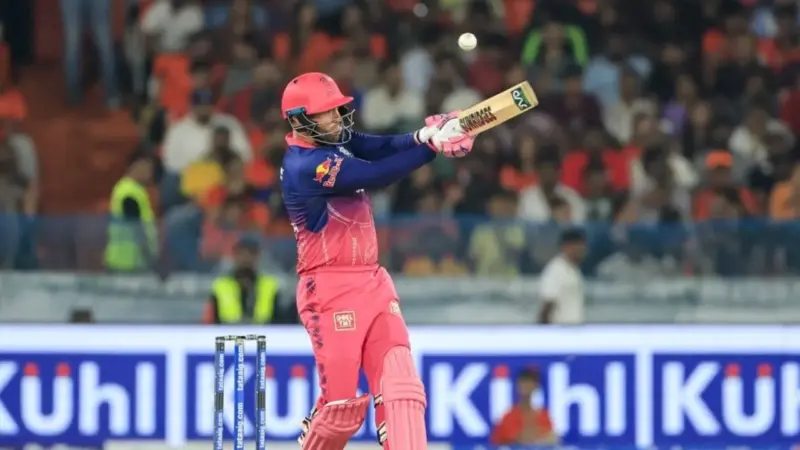 Donovan Ferreira hits a 102-meter six to Harsh Dubey during SRH vs RR clash