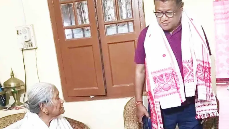 Dr Ranoj Pegu seeks mother's blessings after Dhemaji Assembly poll victory
