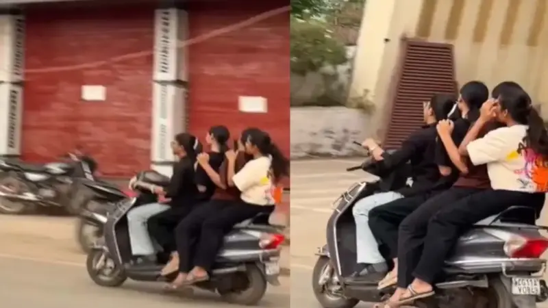 स्कूटी पर युवतियों की जानलेवा स्टंटबाजी : रॉन्ग साइड में फर्राटा भरती चार नाबालिग, देखिए वायरल video