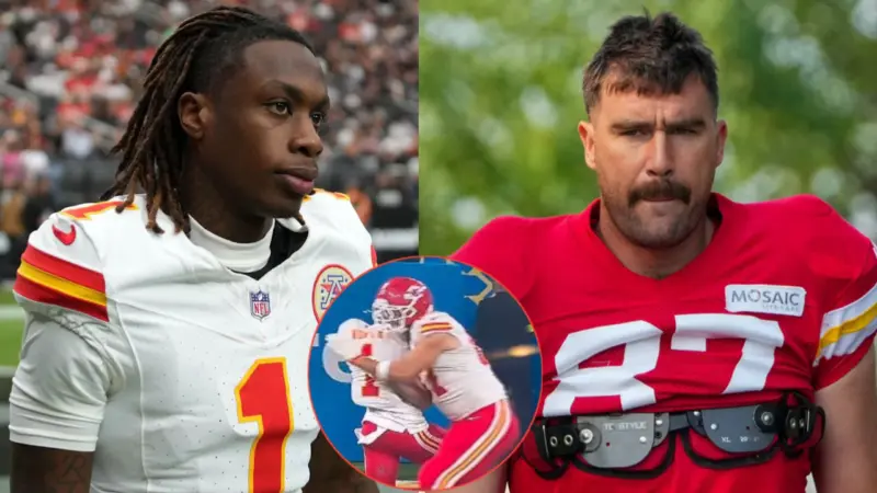 Travis Kelce Sends Xavier Worthy to Medical Room After Nasty Collision in Season Opener