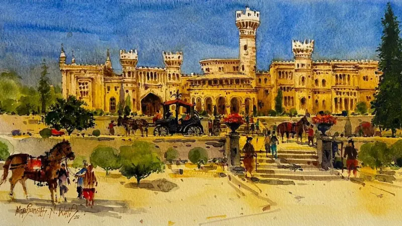 Postcard-sized art on heritage of Bengaluru