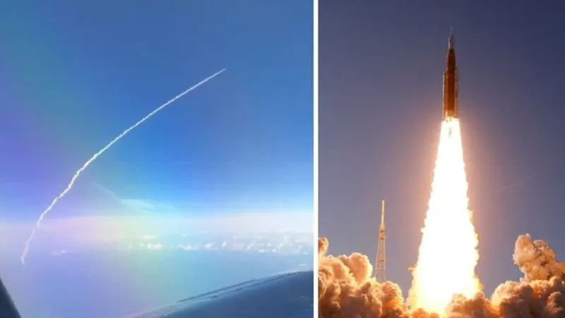 Artemis II launch: NASA's rocket leaves a trail in the sky - A view from an airborne flight | Watch viral video