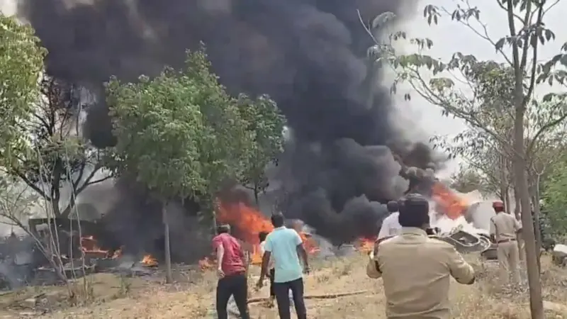 Discarded wedding decoration items catch fire at open field in Hyderabad